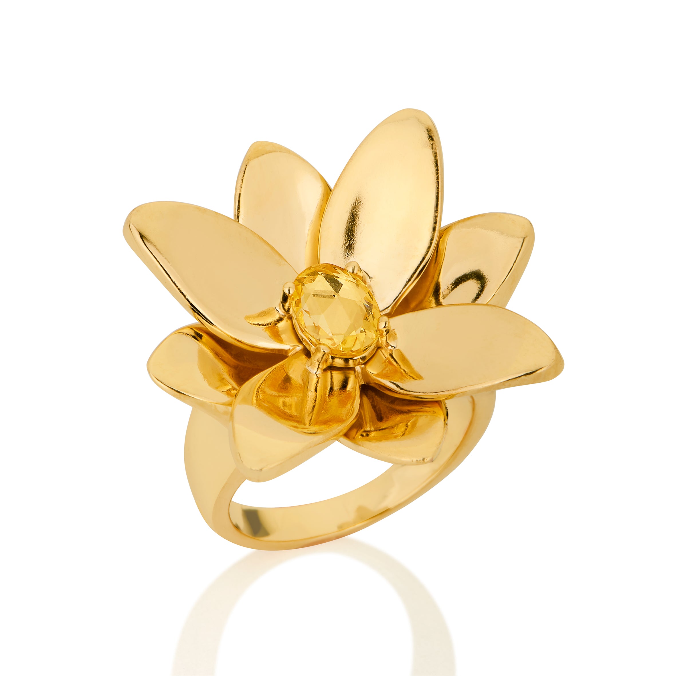 BLOSSOM RING IN 18K YELLOW GOLD PLATED SILVER WITH SAPPHIRE