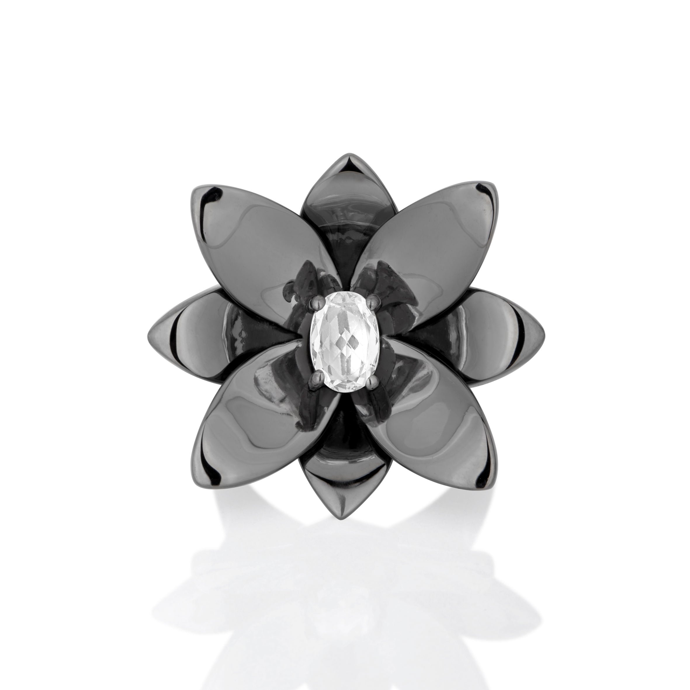 BLOSSOM RING IN BLACK RHODIUM PLATED SILVER WITH SAPPHIRE