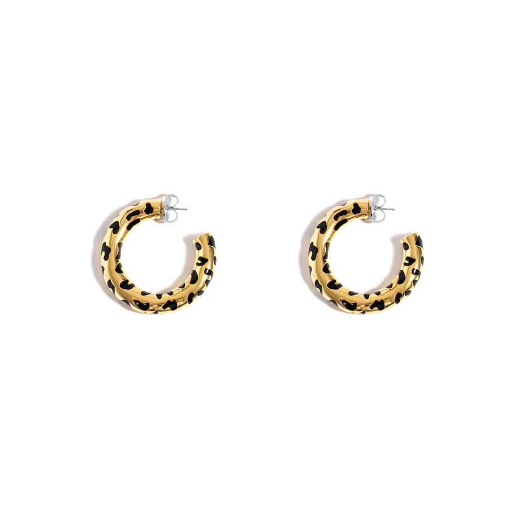 SMALL LEOPARDO HOOPS IN 18K YELLOW GOLD PLATED SILVER WITH ENAMEL DETAILS