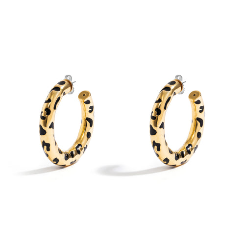 Leopard Head Pavé Hoop Earrings – Gold main image 1