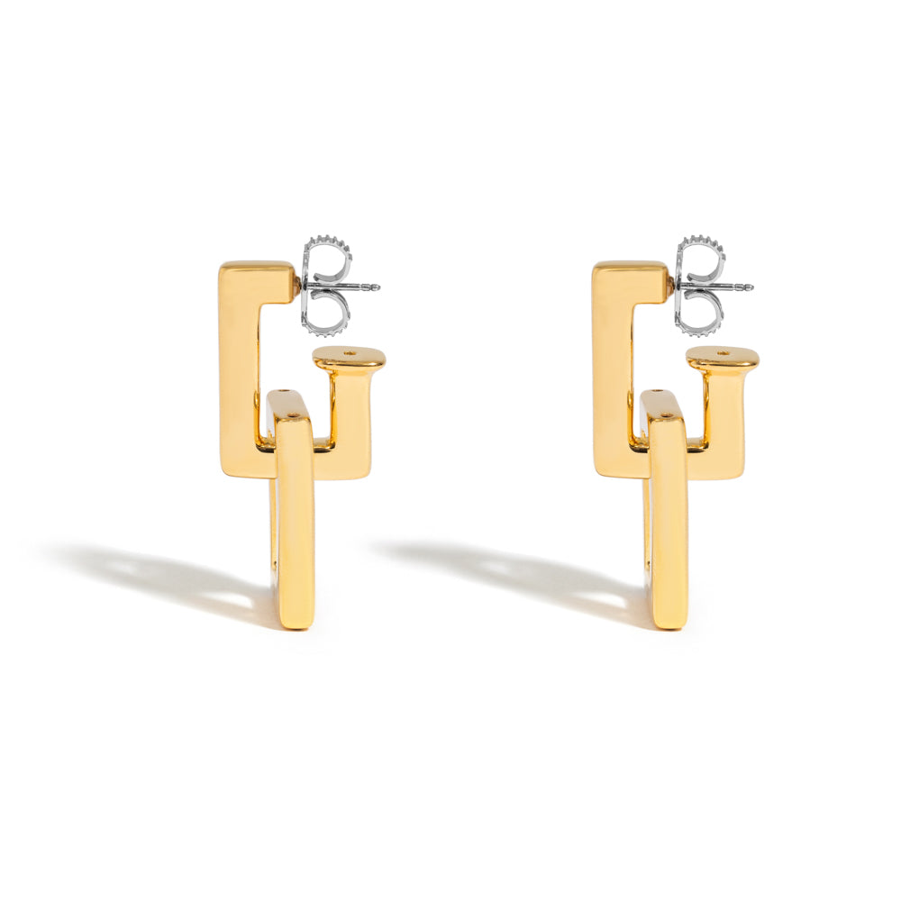 ROCK DOUBLE LINK EARRING IN 18K YELLOW GOLD PLATED SILVER