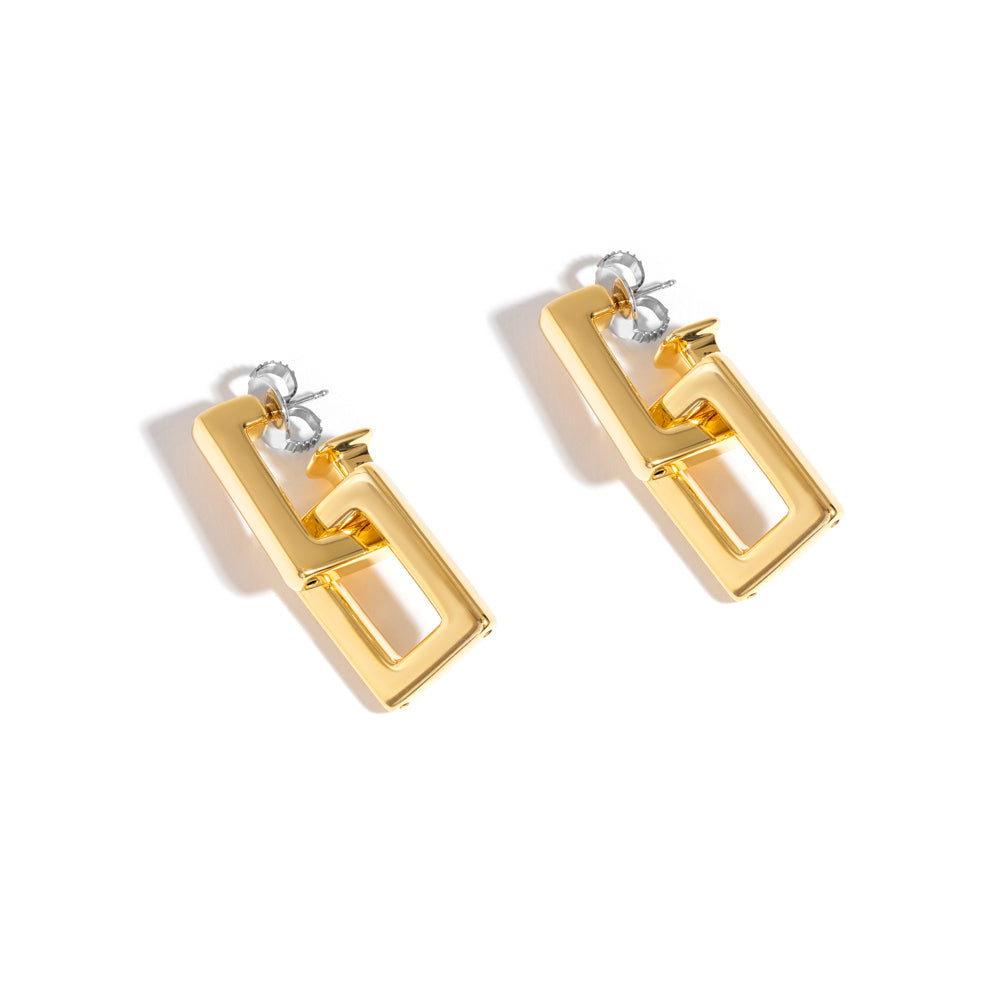 ROCK DOUBLE LINK EARRING IN 18K YELLOW GOLD PLATED SILVER