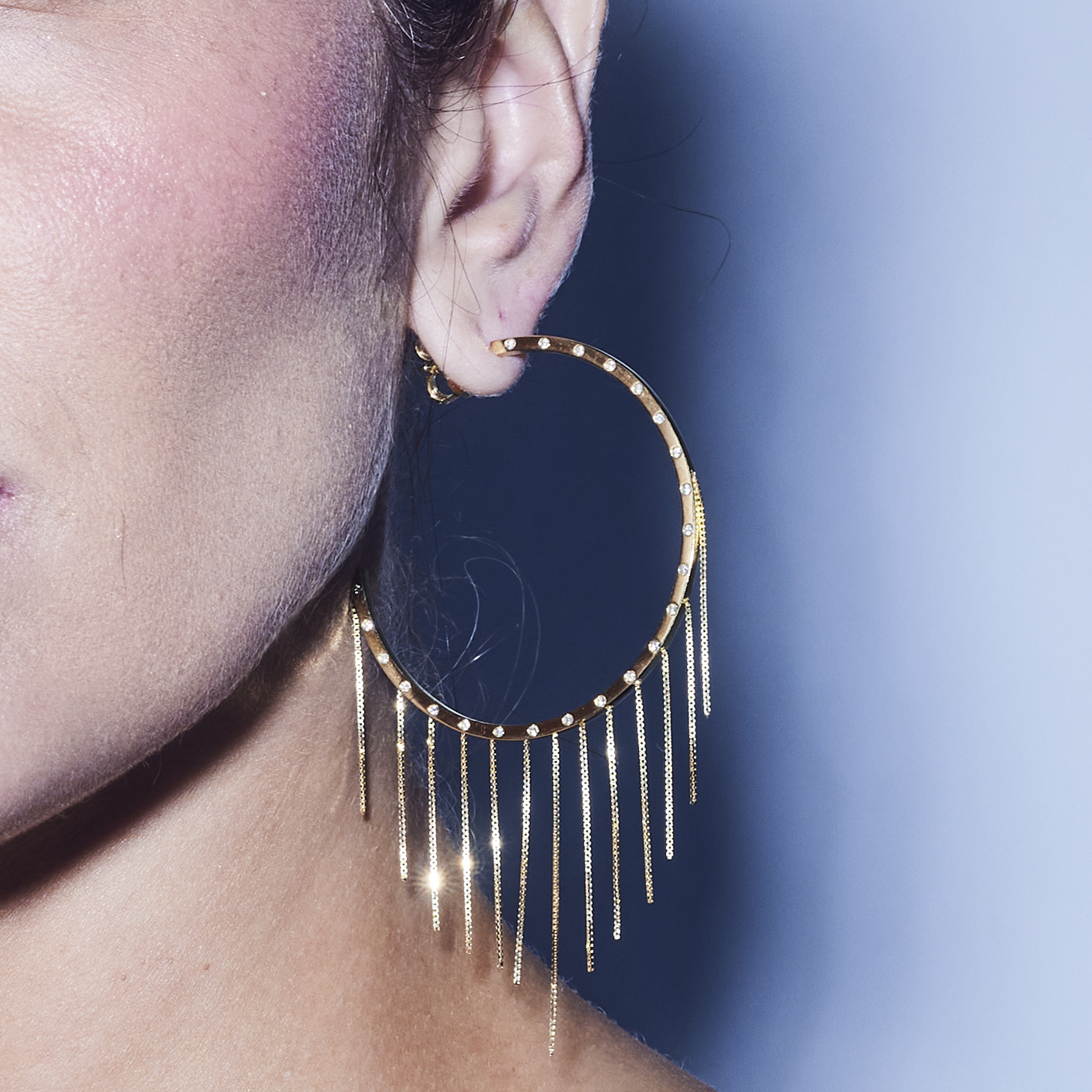 NEW VINTAGE FRINGE HOOP EARRING IN 18K YELLOW GOLD WITH DIAMOND