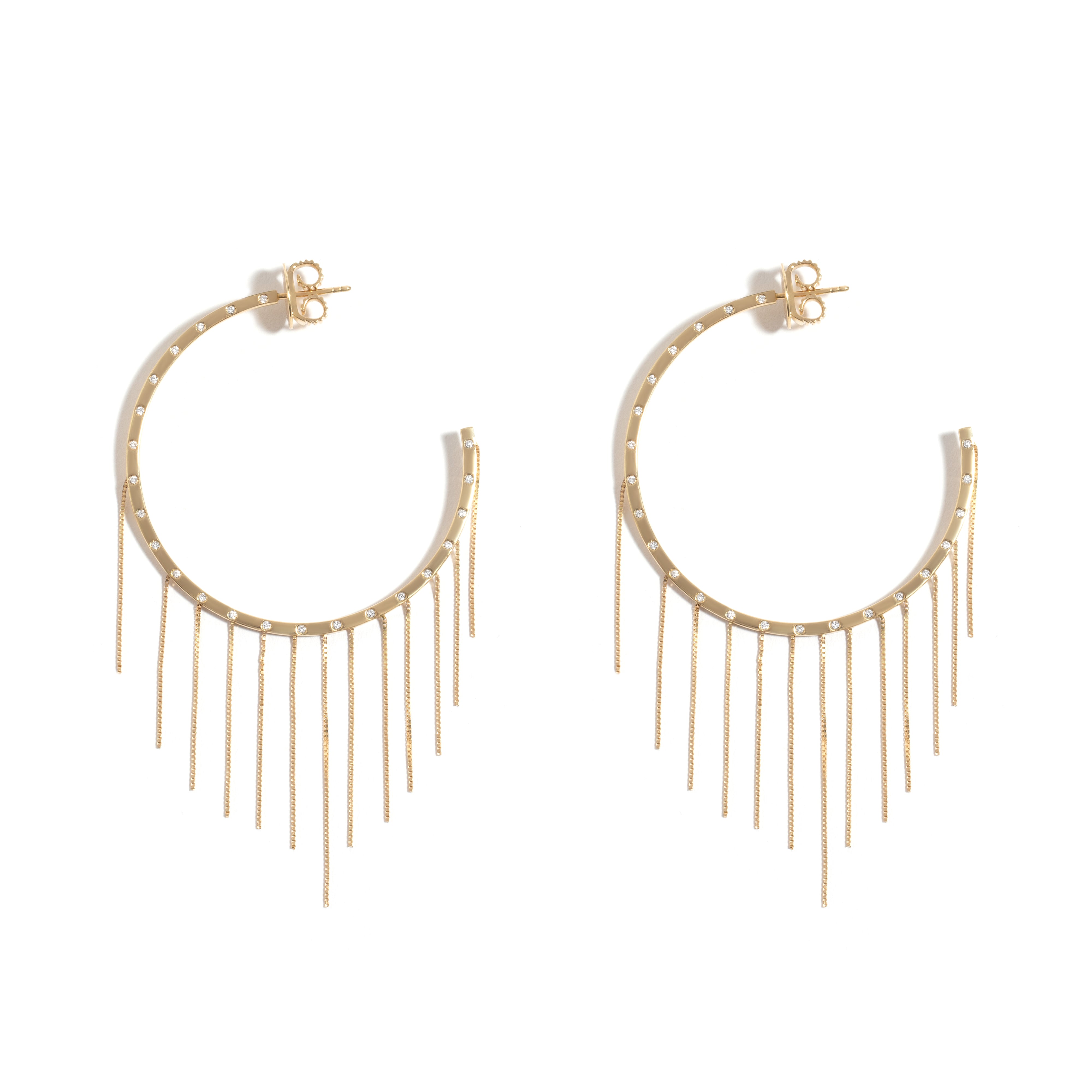 NEW VINTAGE FRINGE HOOP EARRING IN 18K YELLOW GOLD WITH DIAMOND