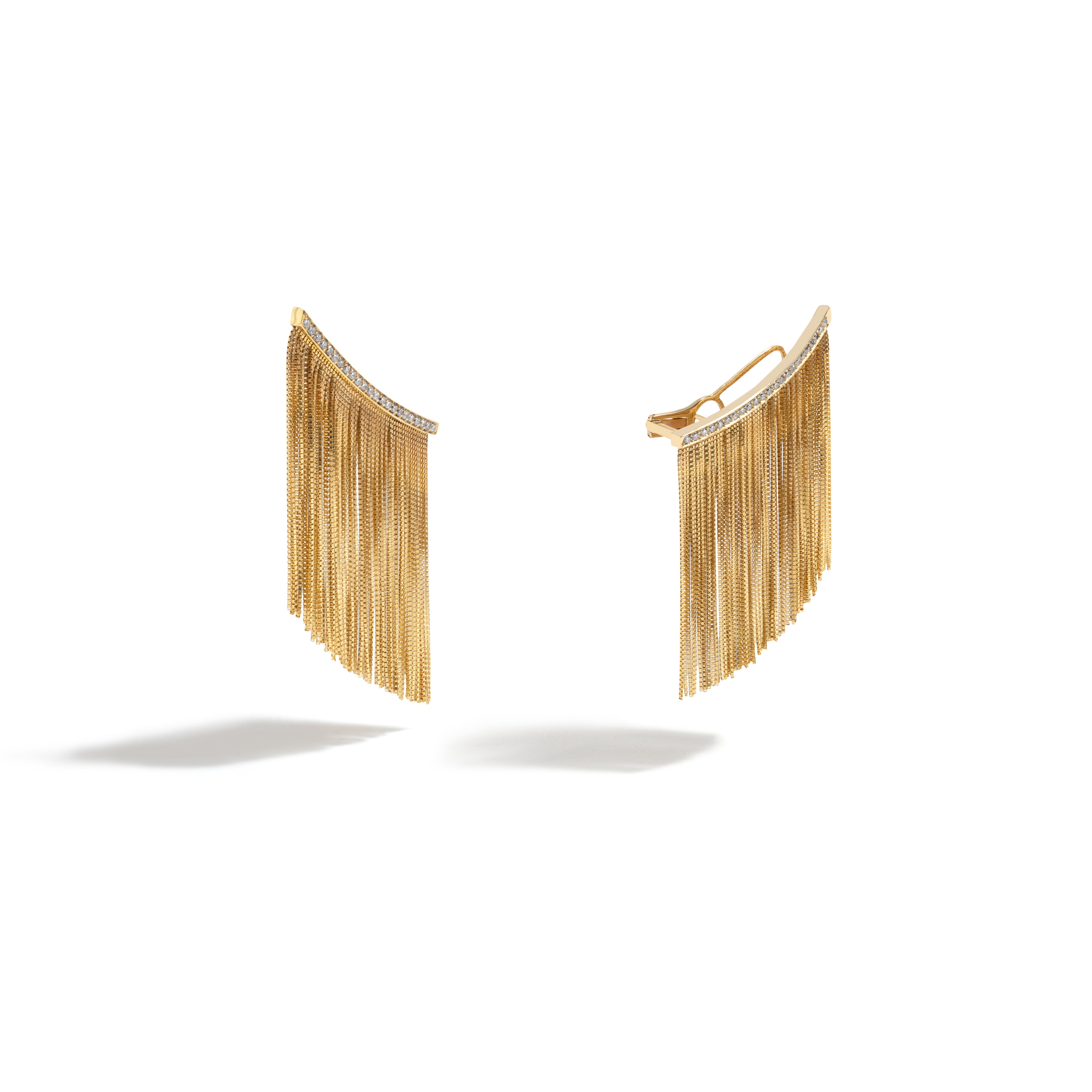 NEW VINTAGE POWER FRINGE EARRING IN 18K YELLOW GOLD WITH DIAMOND