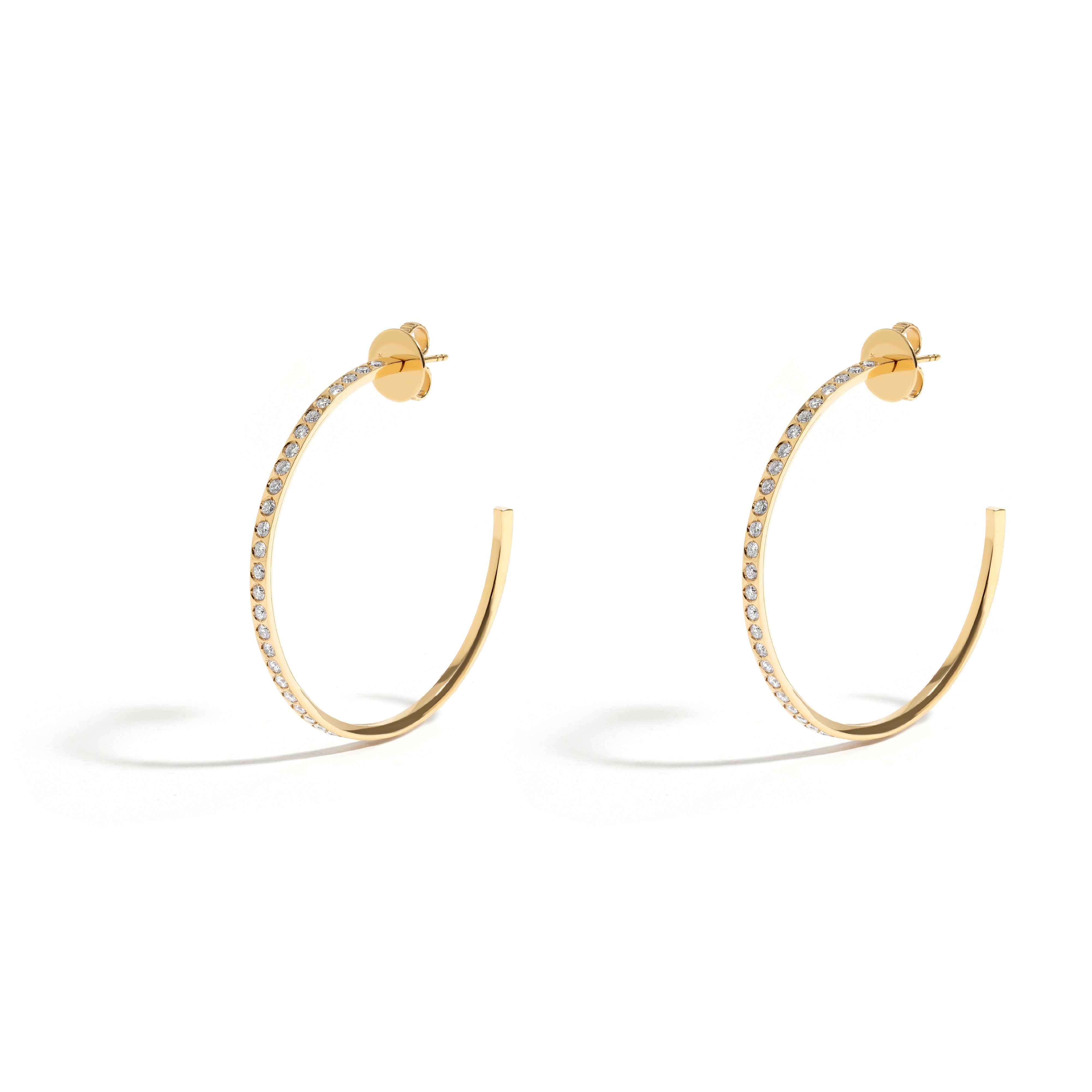 NEW VINTAGE POWER LARGE HOOP EARRING IN 18K YELLOW GOLD WITH DIAMOND