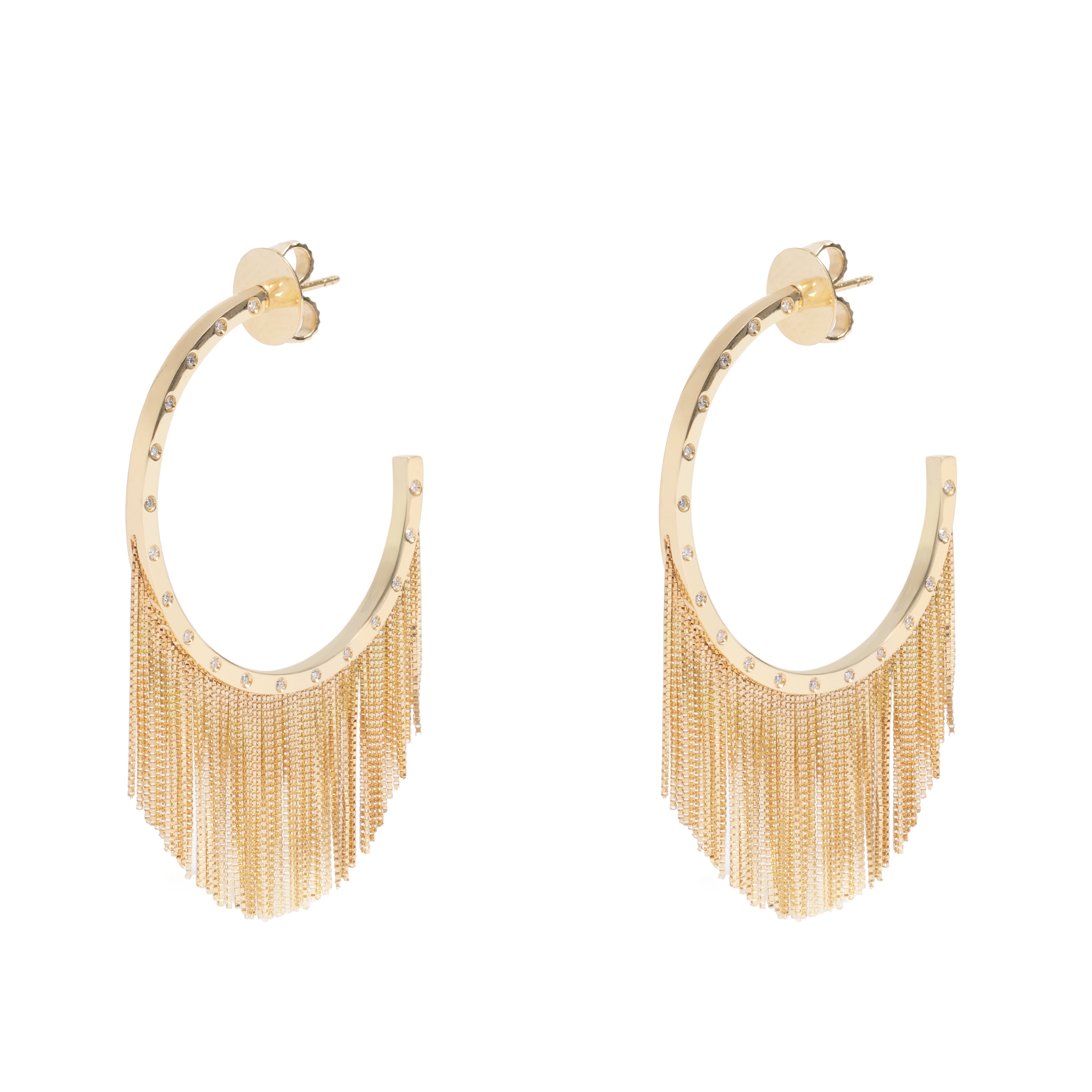 NEW VINTAGE POWER FRINGE HOOP EARRING IN 18K YELLOW GOLD WITH DIAMOND