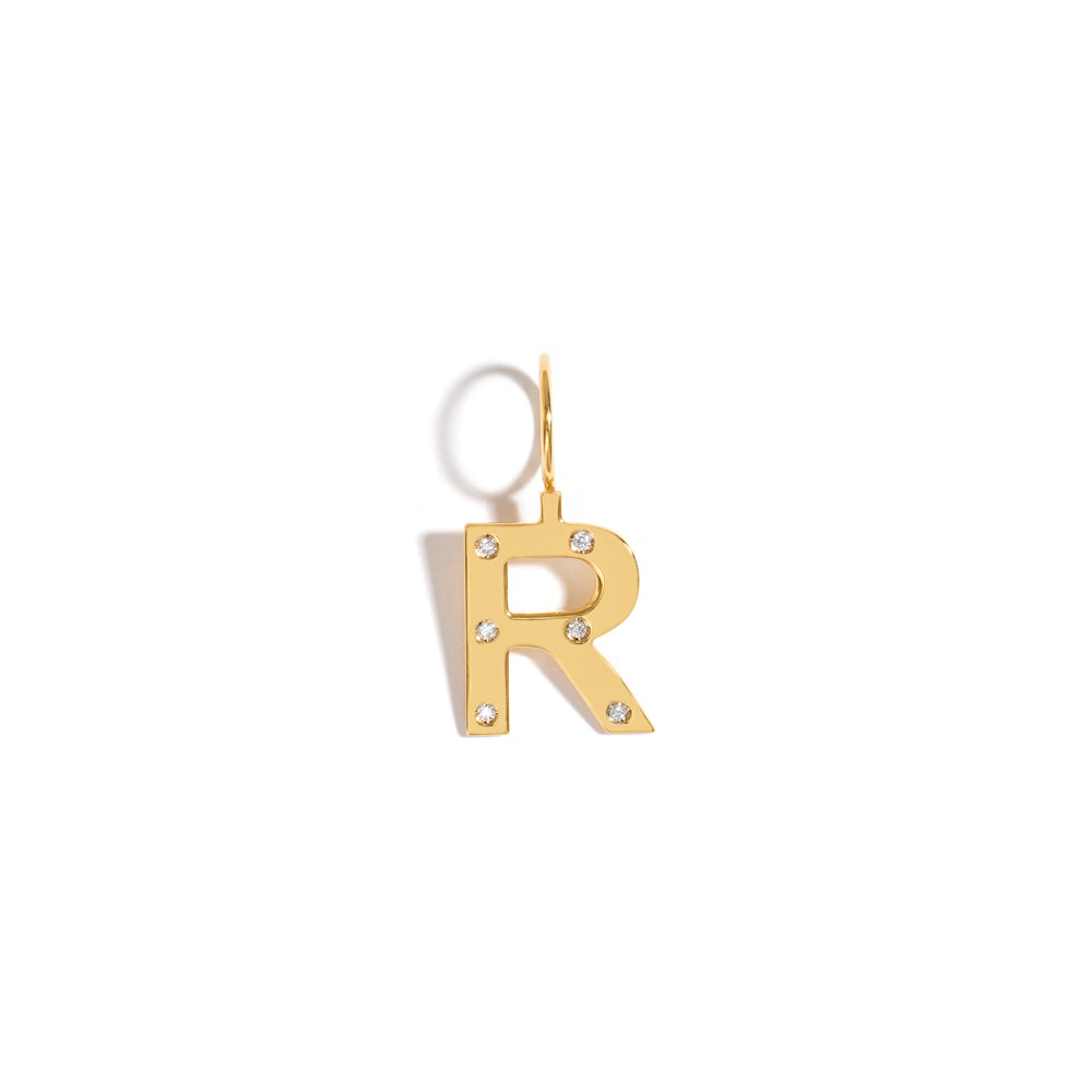 ROCK LETTER PENDANT IN 18K YELLOW GOLD PLATED SILVER WITH DIAMOND