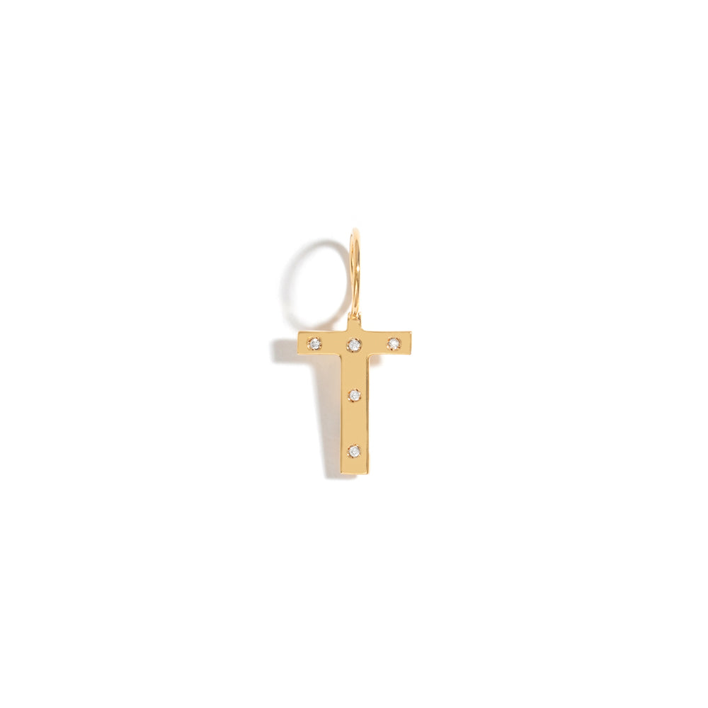 ROCK LETTER PENDANT IN 18K YELLOW GOLD PLATED SILVER WITH DIAMOND