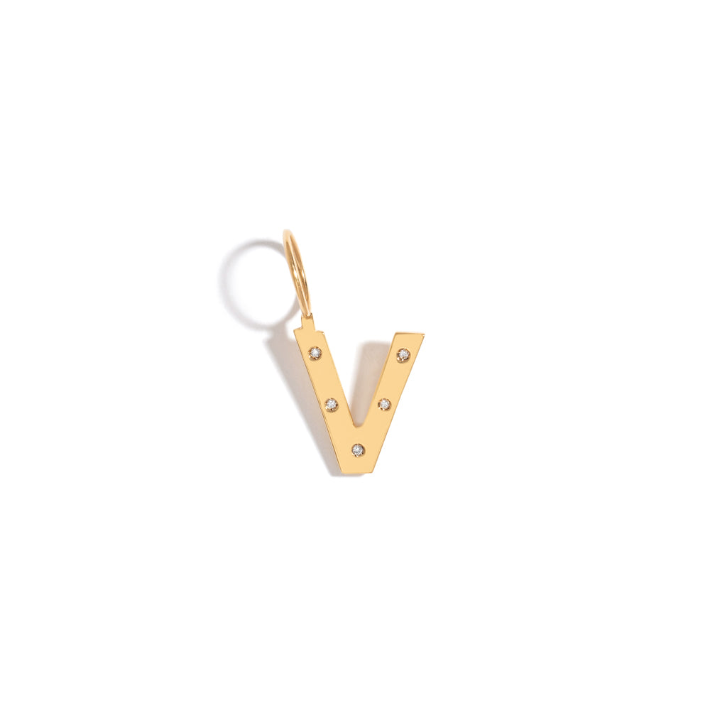 ROCK LETTER PENDANT IN 18K YELLOW GOLD PLATED SILVER WITH DIAMOND