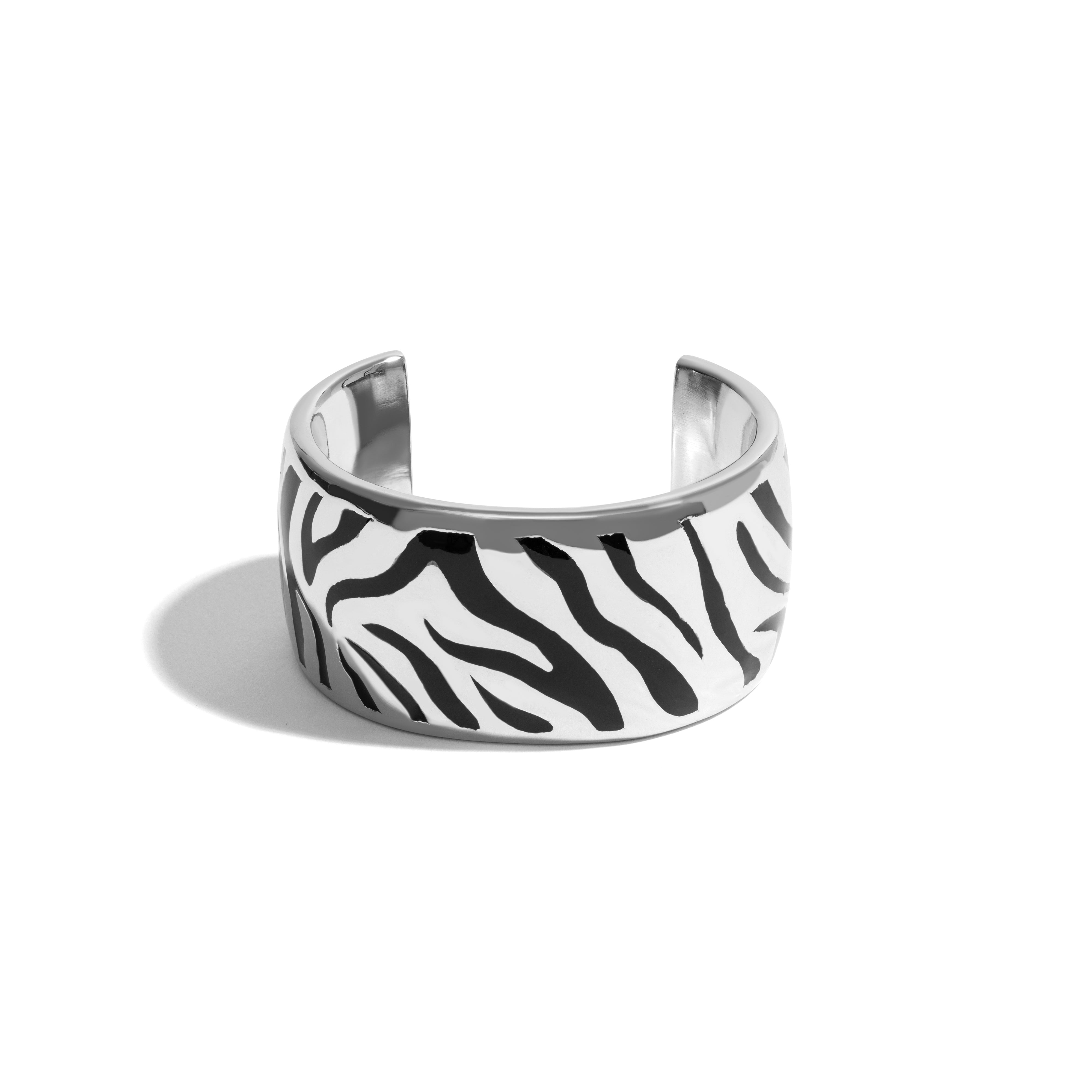 ZEBRA CUFF | 18K WHITE GOLD PLATED SILVER WITH BLACK ENAMEL DETAILS