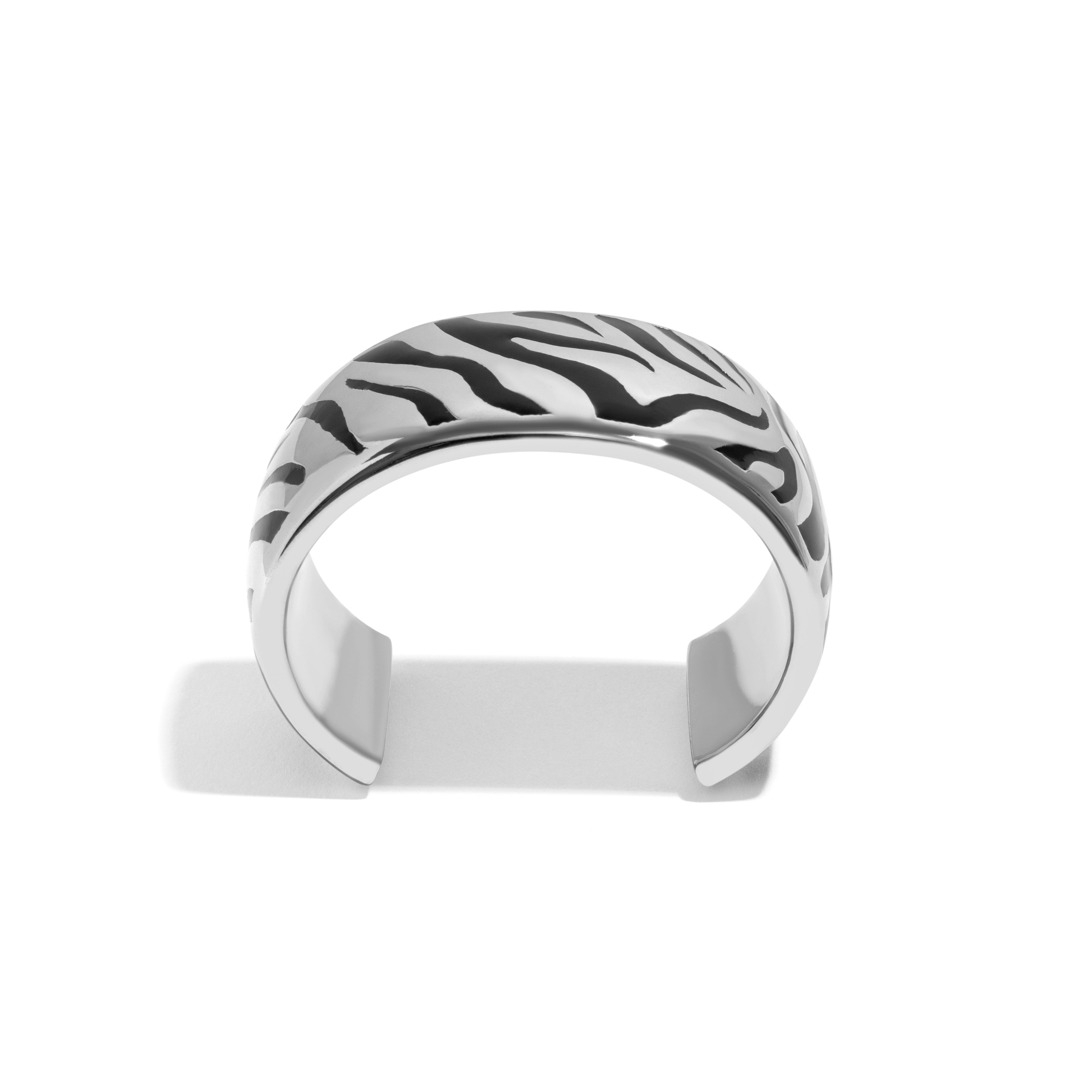 ZEBRA CUFF | 18K WHITE GOLD PLATED SILVER WITH BLACK ENAMEL DETAILS