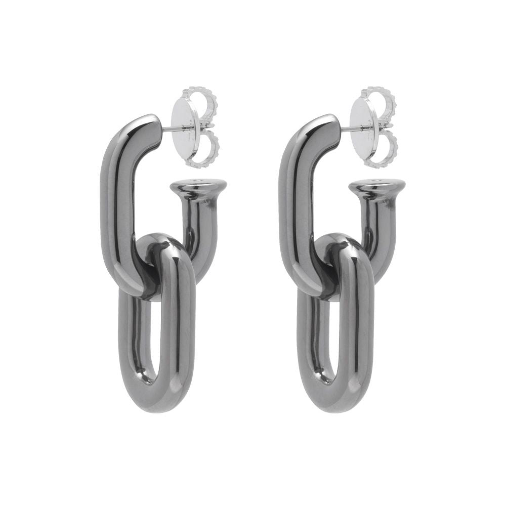 LARGE DOUBLE LINK EARRING IN BLACK RHODIUM PLATED SILVER