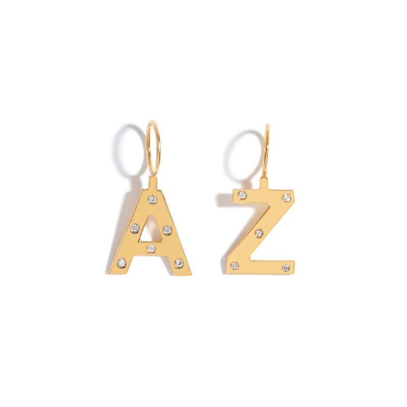 ROCK LETTER PENDANT IN 18K YELLOW GOLD PLATED SILVER WITH DIAMOND