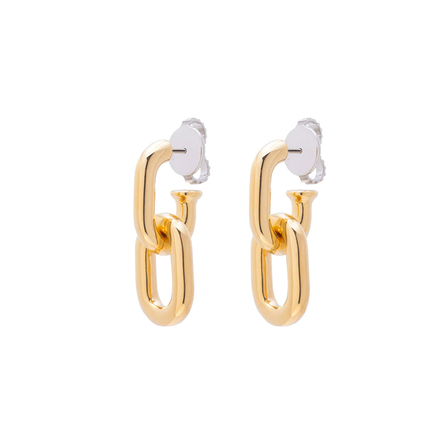 SMALL DOUBLE LINK EARRING IN 18K YELLOW GOLD PLATED SILVER
