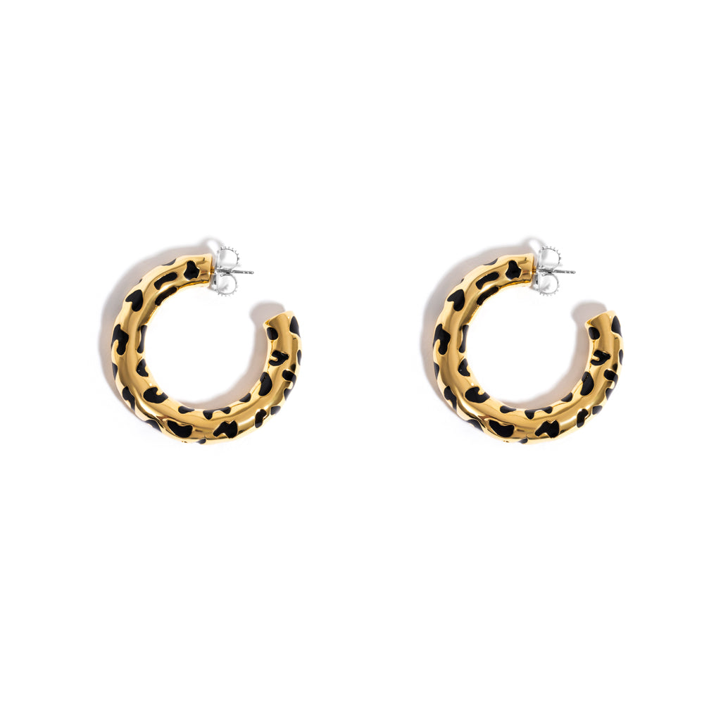 MEDIUM LEOPARDO HOOPS IN 18K YELLOW GOLD PLATED SILVER WITH ENAMEL DETAILS