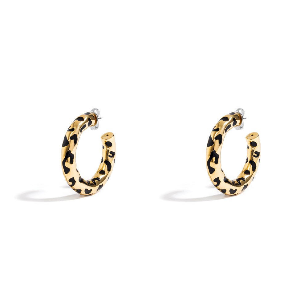 MEDIUM LEOPARDO HOOPS IN 18K YELLOW GOLD PLATED SILVER WITH ENAMEL DETAILS