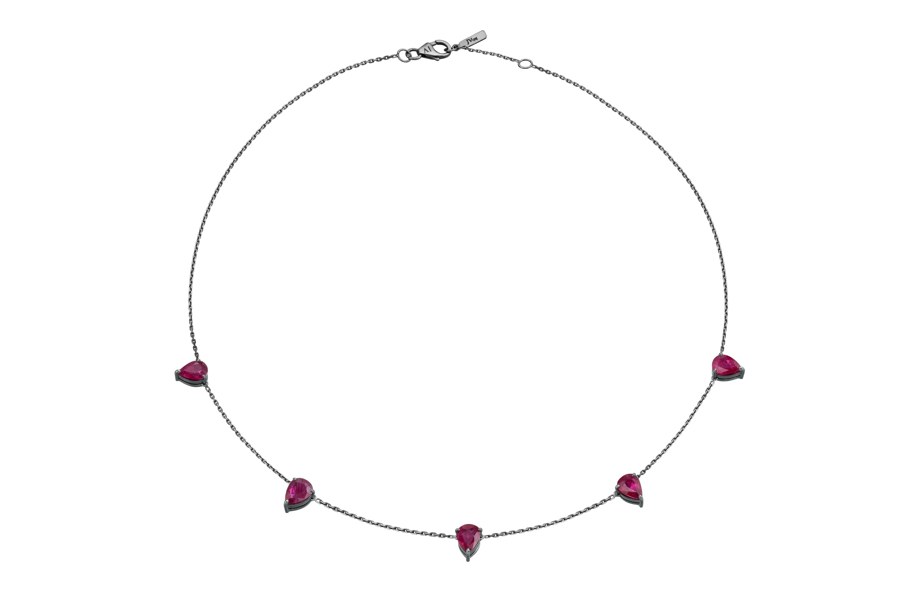 CHOKER DROP IN BLACK RHODIUM PLATED 18K WHITE GOLD WITH RUBY