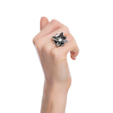 BLOSSOM RING IN BLACK RHODIUM PLATED SILVER WITH SAPPHIRE