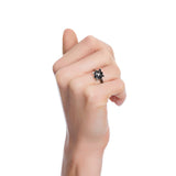 BLOSSOM MINI RING IN BLACK RHODIUM PLATED SILVER WITH COLORLESS SAPPHIRE