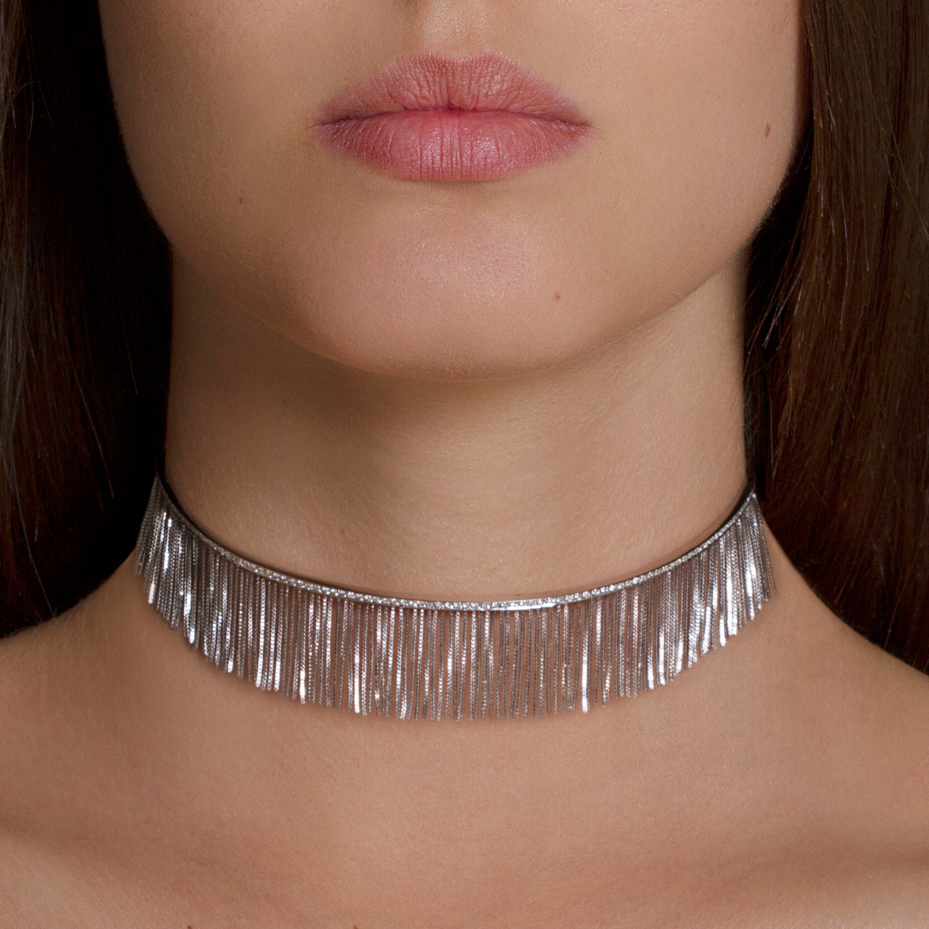 LOVE NY FRINGE CHOKER IN 18K WHITE GOLD WITH DIAMOND