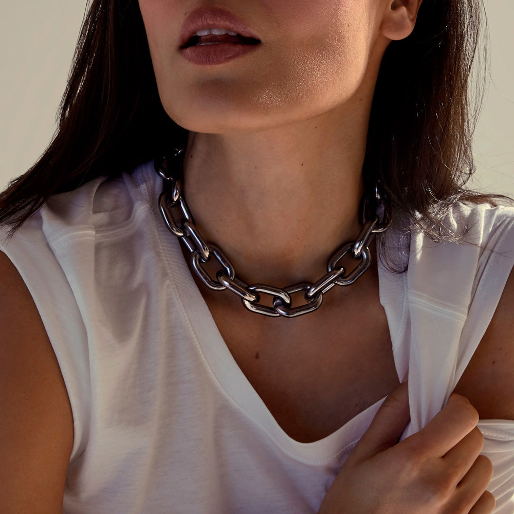 LARGE CHAIN NECKLACE IN BLACK RHODIUM PLATED SILVER