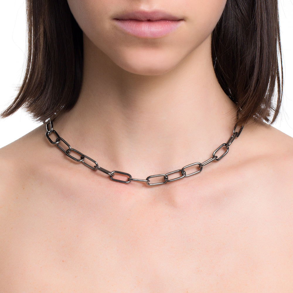 POP CHAIN NECKLACE IN BLACK RHODIUM PLATED SILVER