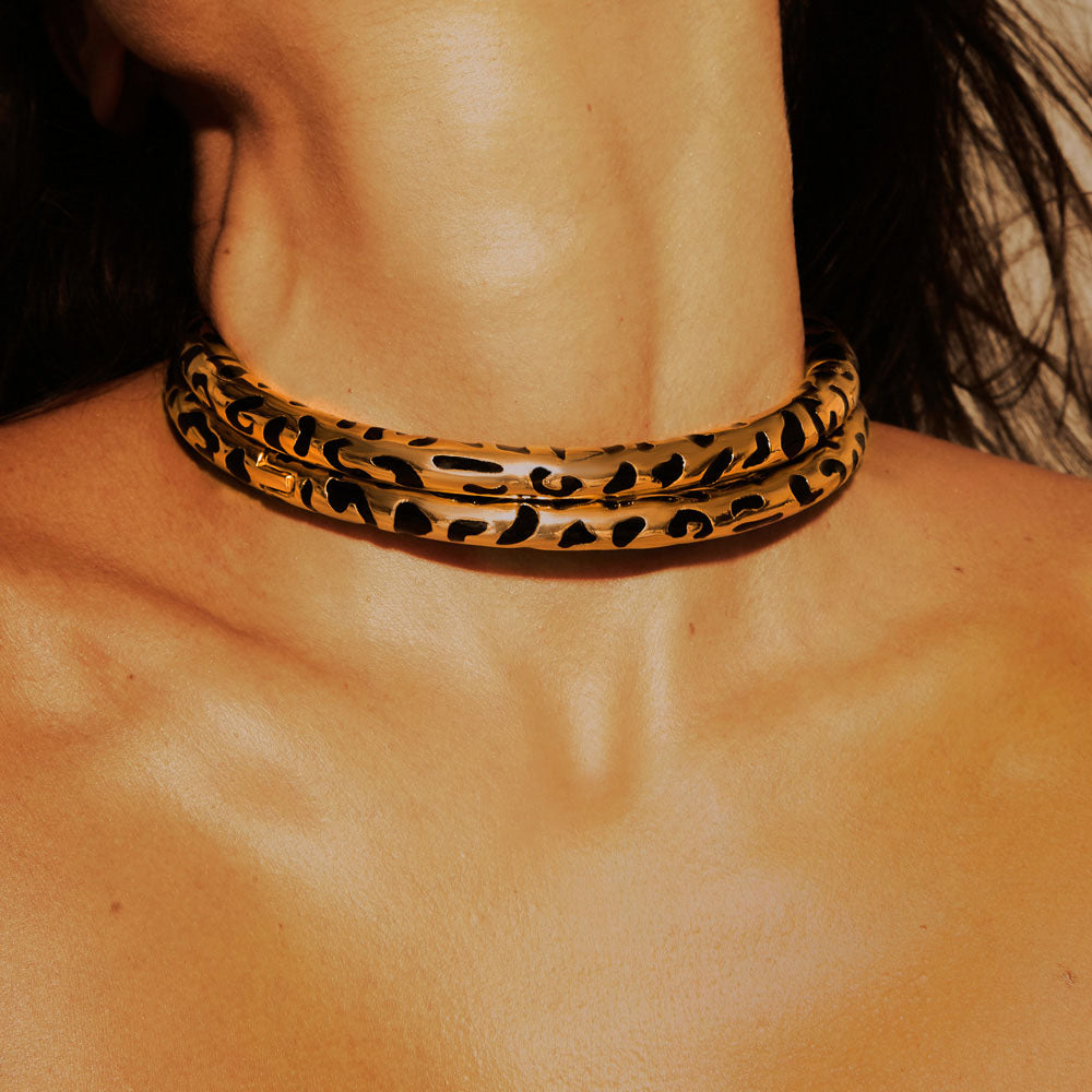 LEOPARDO NECKLACE IN 18K YELLOW GOLD PLATED SILVER WITH ENAMEL DETAILS