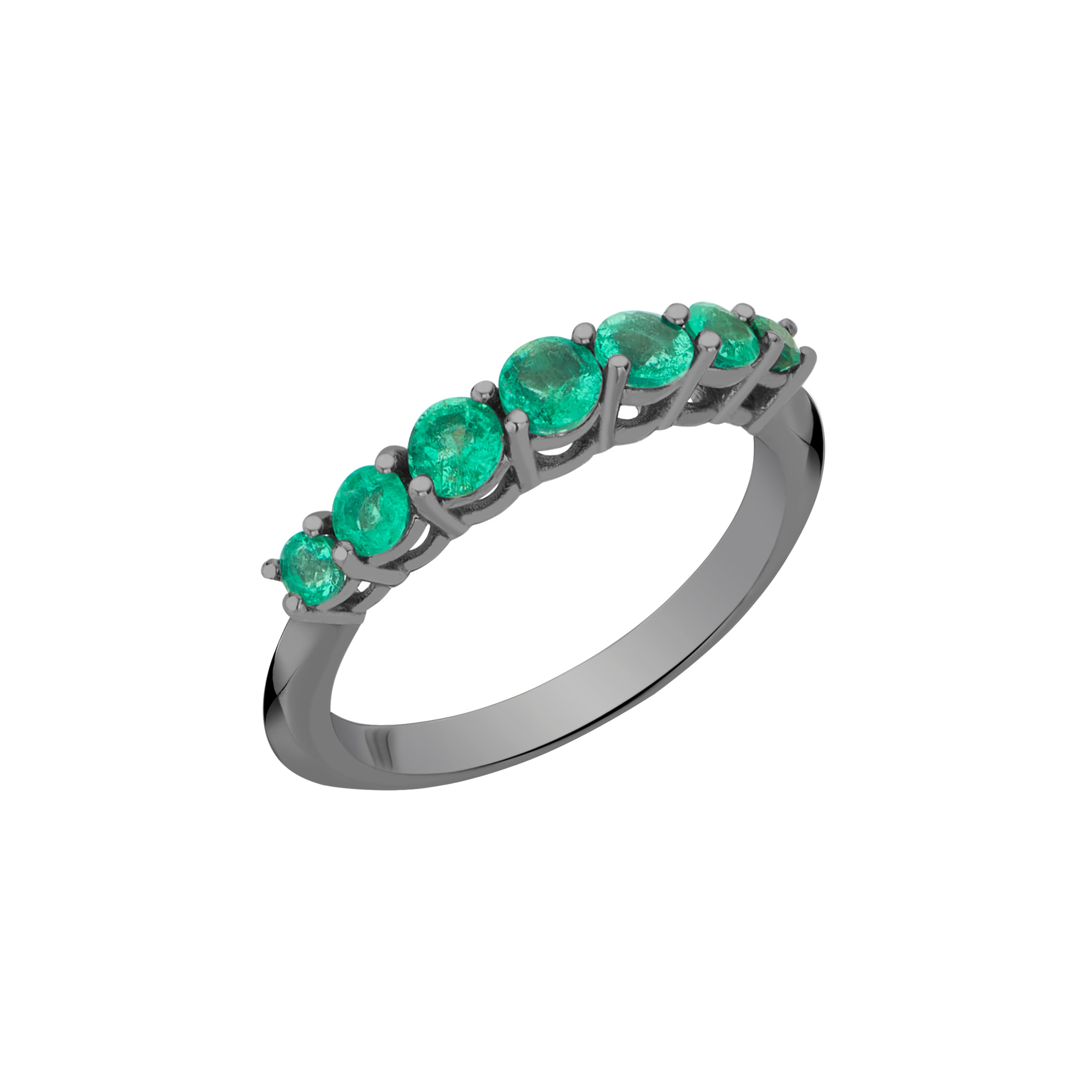 SMALL ROCK STAR RING IN BLACK RHODIUM PLATED 18K WHITE GOLD WITH EMERALD