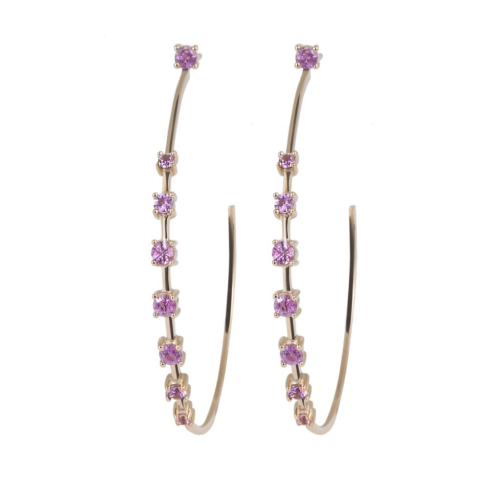 LARGE SAPPHIRE HOOP EARRING IN 18K ROSE GOLD WITH PINK SAPPHIRE