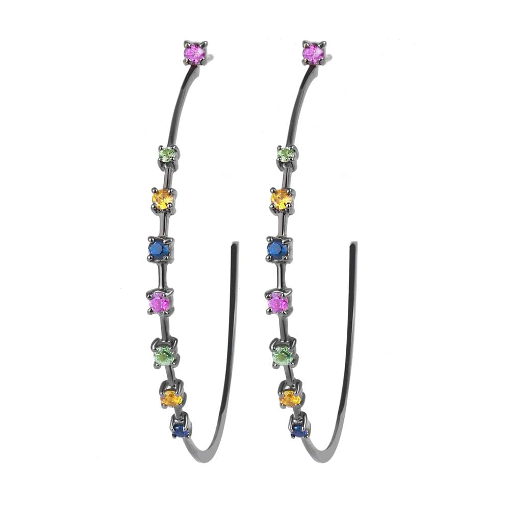 LARGE SAPPHIRE HOOP EARRING IN BLACK RHODIUM PLATED 18K WHITE GOLD WITH SAPPHIRE