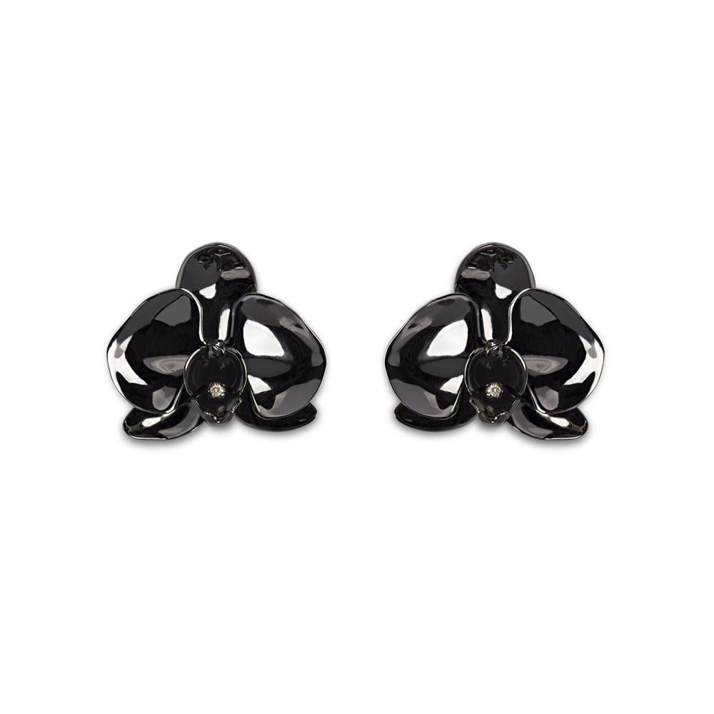 Black Orchid Earring With Silver With Black Rhodium And Diamond