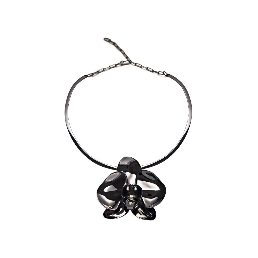 Black Orchid Necklace With Silver With Black Rhodium And Diamond