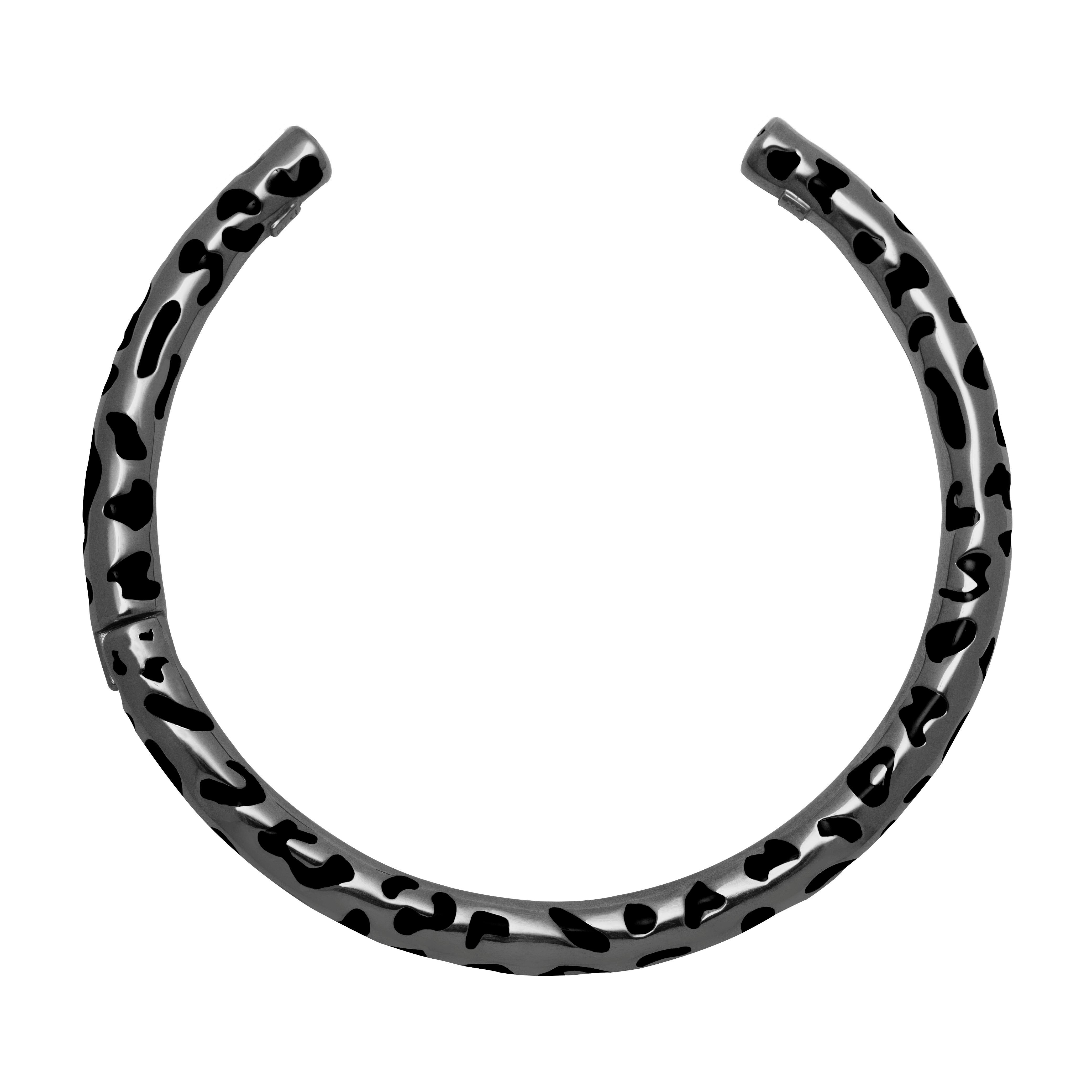 BLACK LEOPARDO NECKLACE IN BLACK RHODIUM PLATED SILVER WITH ENAMEL DETAILS