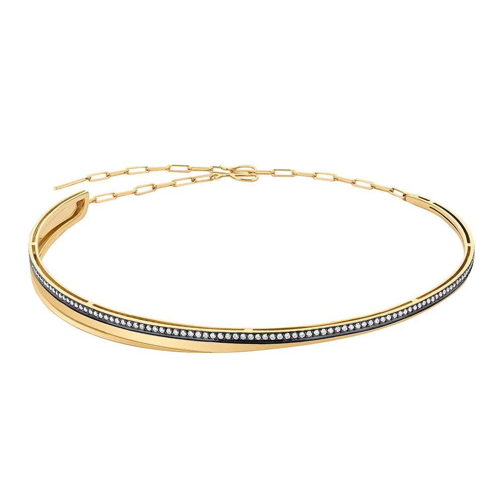 Deco Choker With 18K Yellow Gold With Black Rhodium And Light Light Brown Diamonds