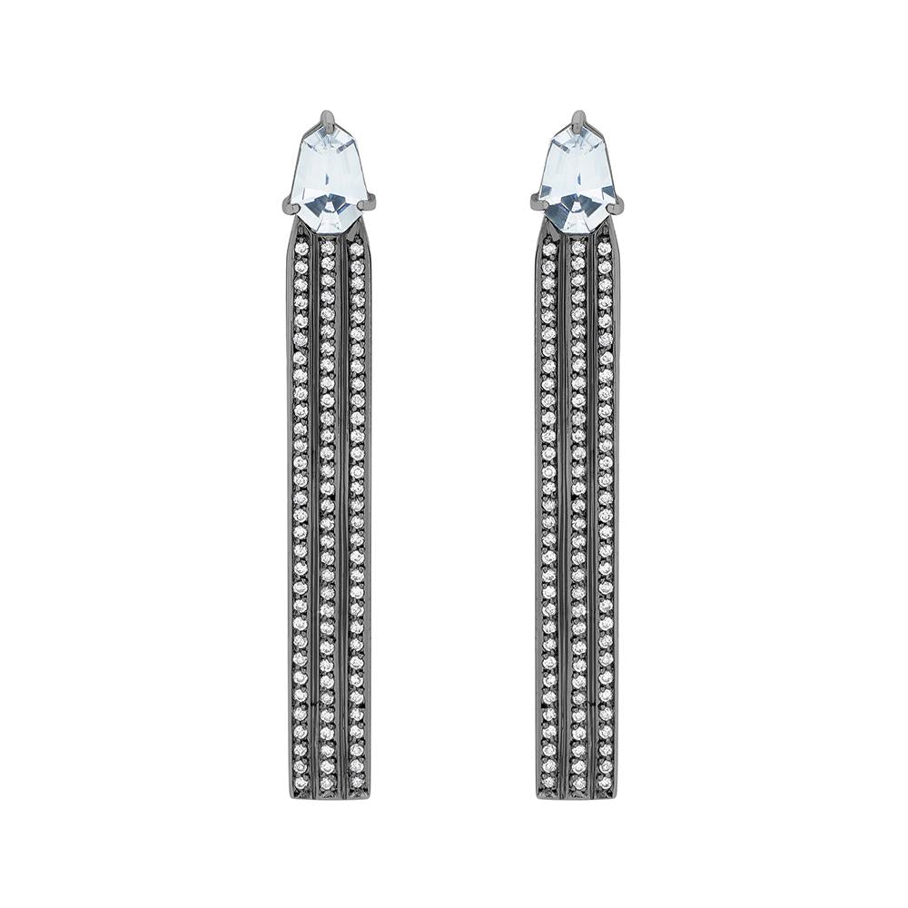 Deco Earrings With 18K White Gold With Black Rhodium, Sapphire And Light Light Brown Diamonds
