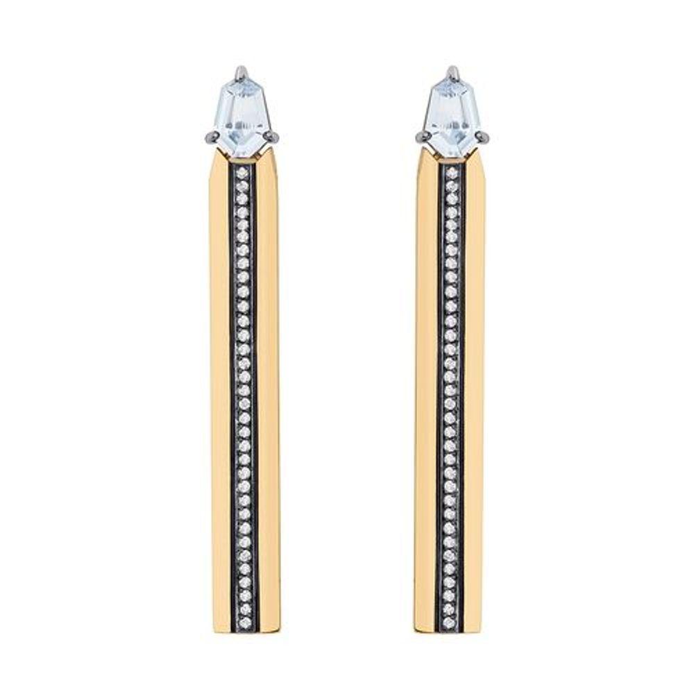 Deco Earrings With 18K Yellow Gold With Black Rodhium, Sapphire And Light Light Brown Diamonds