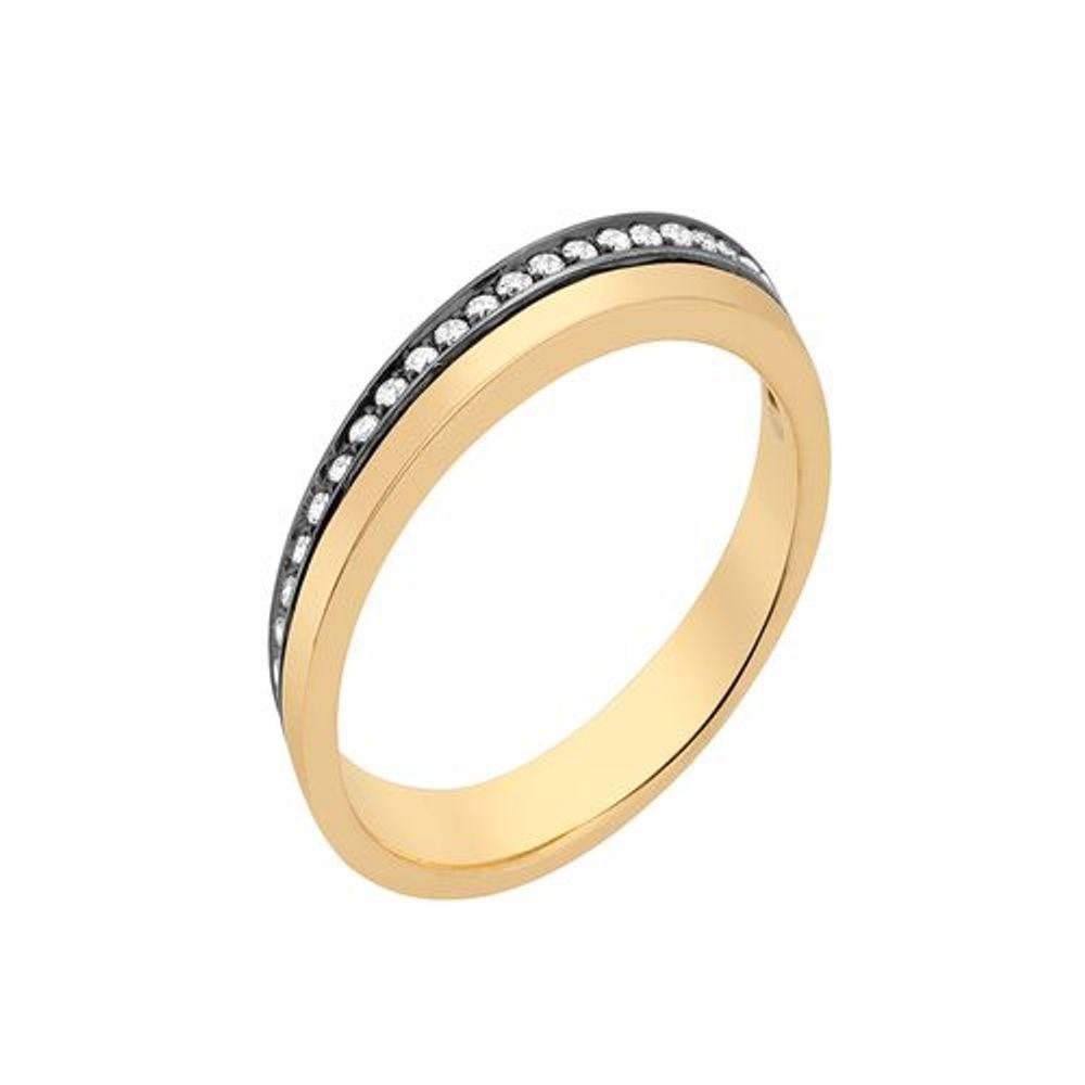 Deco Ring With 18K Yellow Gold With Black Rodhium And Light Light Brown Diamonds