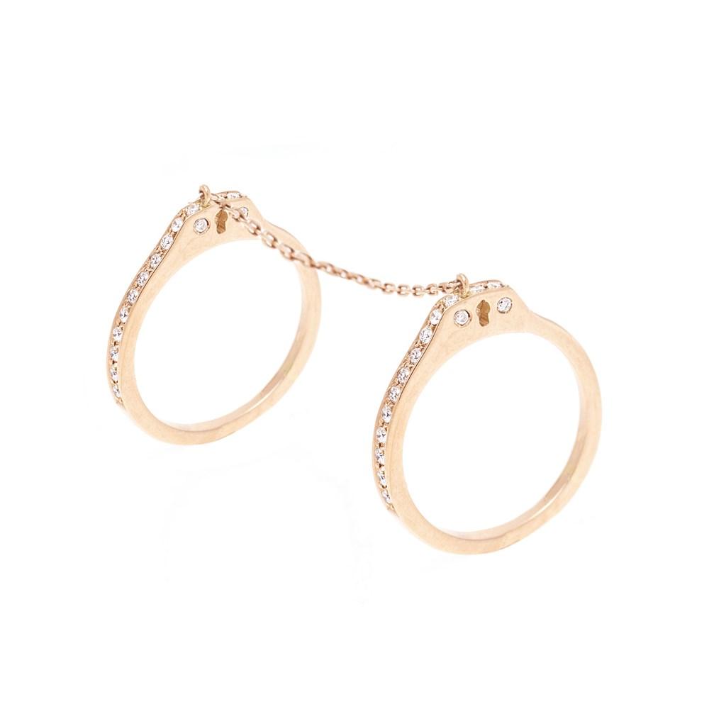 Handcuff Ring With Ring In Rose Gold 18K With Diamonds 0,35Ct