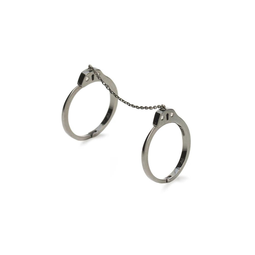 Handcuff Ring With White Gold 18K With Black Rhodium And Diamonds 0,04Ct
