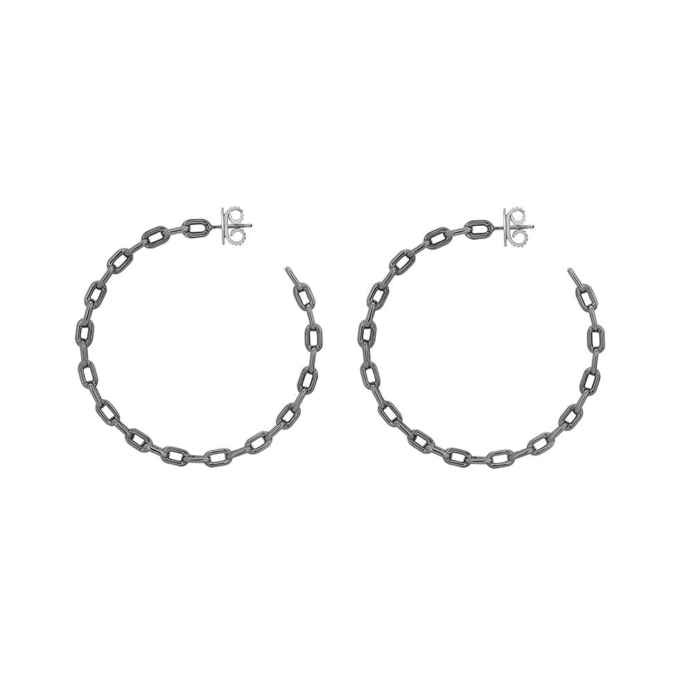 Large Chain Hoop Earring With Black Rhodium Plated Silver
