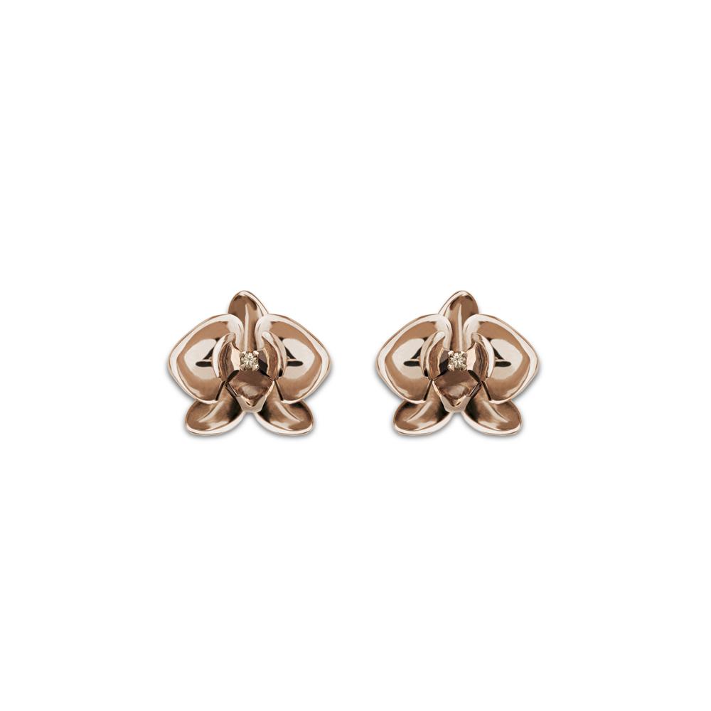 Mini Rose Orchid Earring With Silver With Rose Gold Vermeil And Diamond