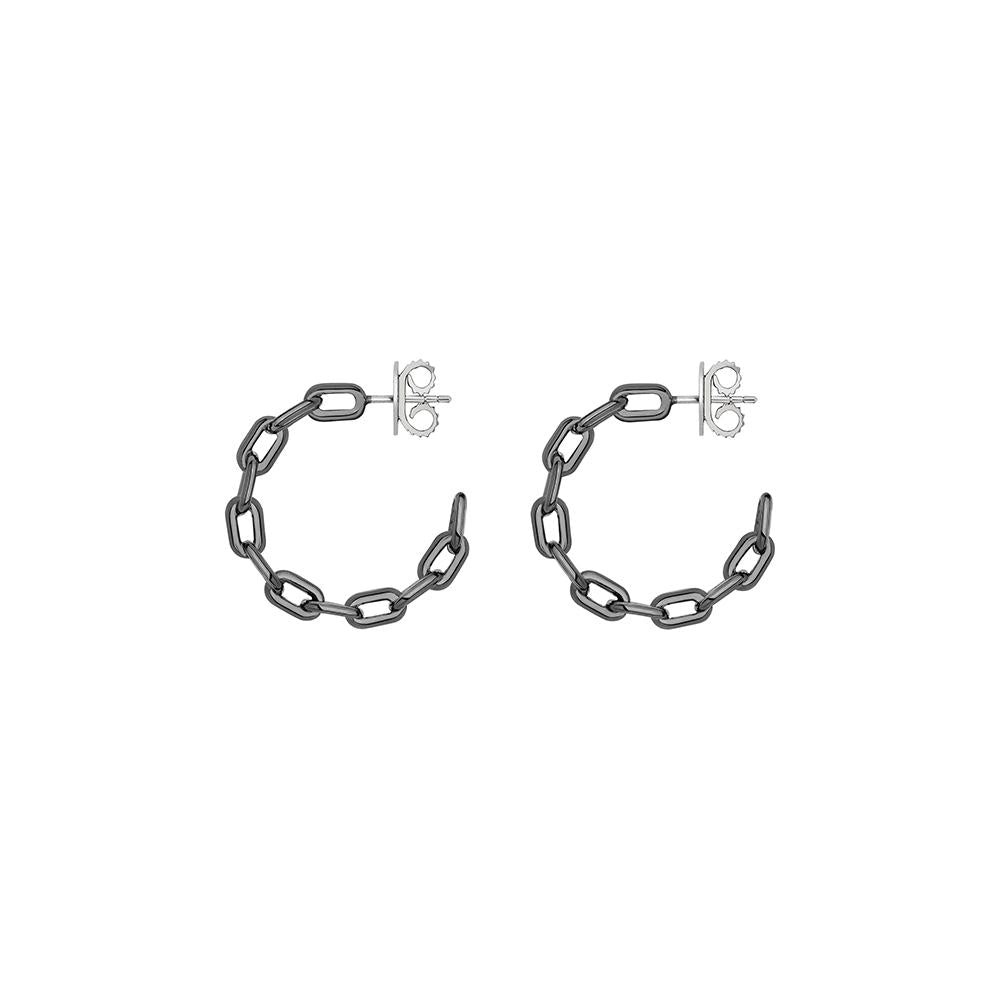 Small Chain Hoop Earrings With Black Rhodium Plated Silver