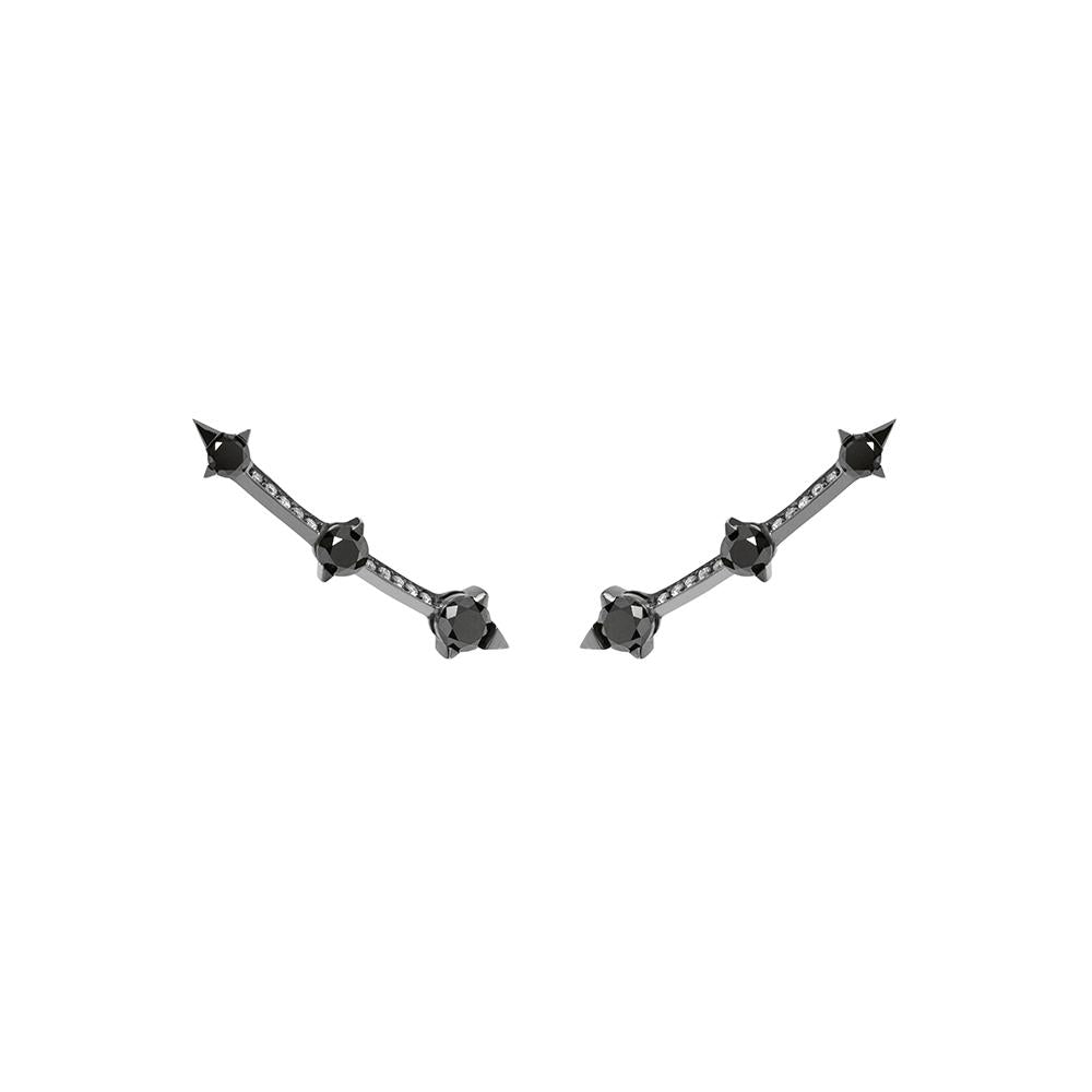 Spike Comet Earrings With 18K White Gold With Black With Black Diamonds 1,60 And Light Light Brown Diamonds 0,15Ct
