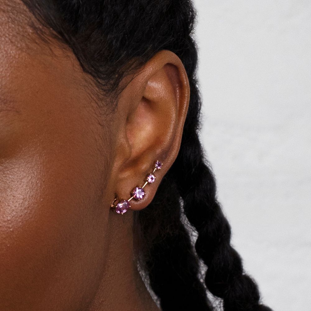 LARGE SAPPHIRE COMET EARRING IN 18K ROSE GOLD WITH PINK SAPPHIRE