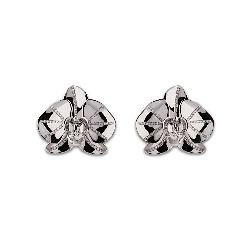 White Orchid Earring With 18K White Gold With Diamonds