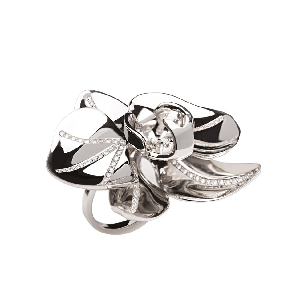 White Orchid Ring With 18K White Gold With Diamonds
